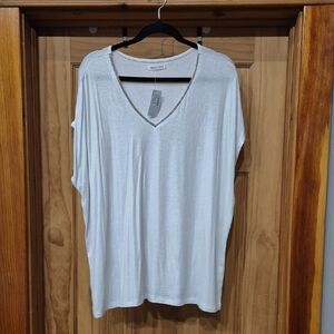 Maurices White V-Neck Short Sleeve Top with Beaded Trim